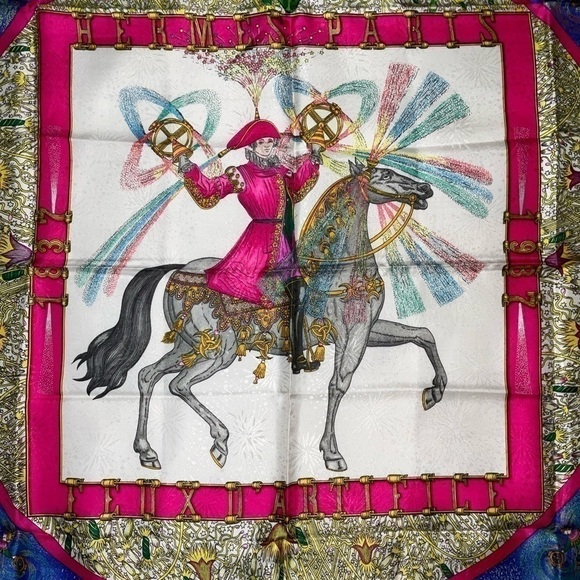 Hermes 150th Anniversary 100% Silk Scarf "Feux d"Artifice " by M. Duchene W/Box - Picture 15 of 16